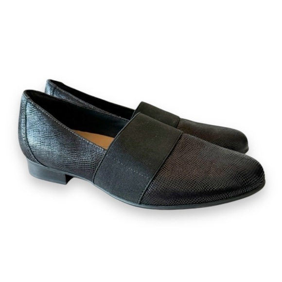 Clarks Unstructured Un Blush Lo Black Loafers Women’s Size 7 Wide Textured Look‎ - Picture 1 of 12